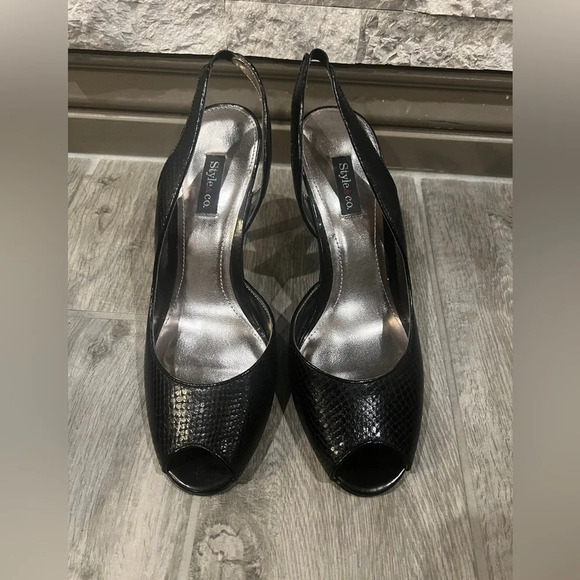 Style & Co size 9 1/2 black dressy sling back peep toe heels - Picture 1 of 7